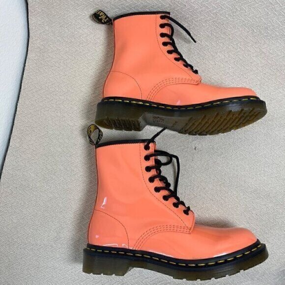 Dr. Martens 1460 Womens Patent Leather Lace-Up Platform Combat Boot Coral Size 7 - Picture 10 of 13